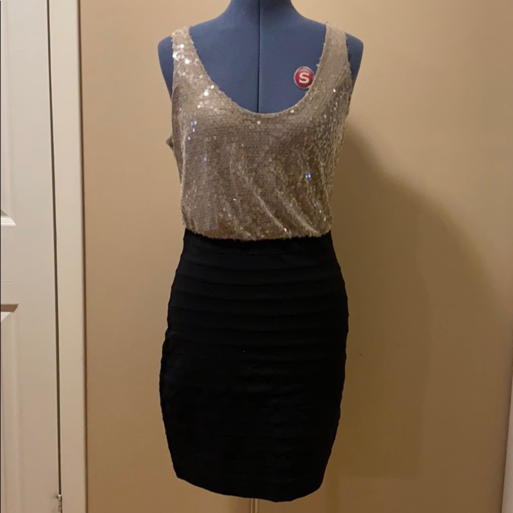 Sequin Tank & Black Bandage Skirt Dress - Gold/Black